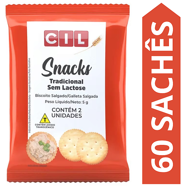 Kit 60 Sachês Biscoito Snacks Tradicional Sem Lactose CIL 5g