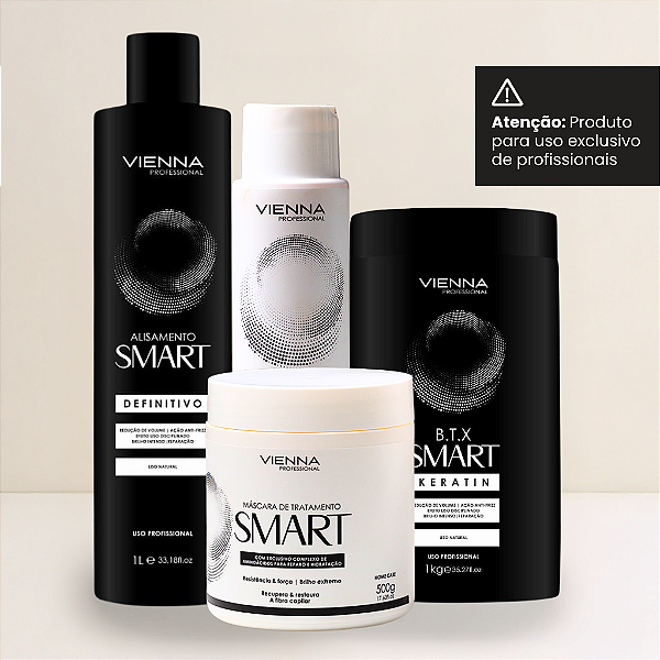 Combo SMART 4 produtos, 1 progressiva Alisamento Smart 1L + 1 B.T.X Smart 1kg + 1 kit Pré e pós Smart 500ml