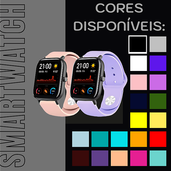 Pulseira Borracha 20mm Amazfit Gts 2 3 4 Mini Galaxy Active