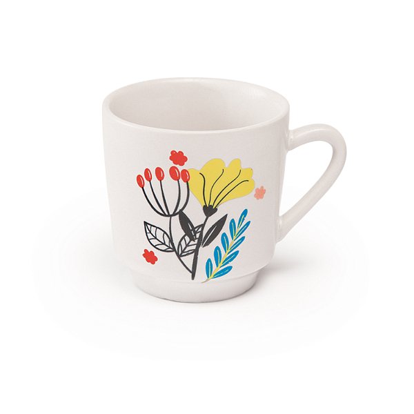 Caneca Lisa Branca Decorada Flor 200 ml