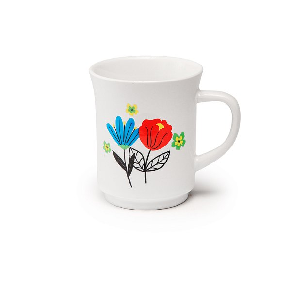 Caneca Americana Branca Decorada Flor 220 ml
