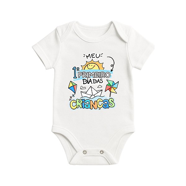 Body Infantil - Branco - Meu primeiro dia das crianças (para meninos)