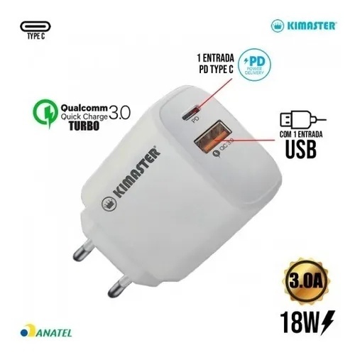 CARREGADOR KIMASTER T110 PD+QUICK CARGE 3.0