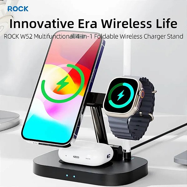 CARREGADOR WIRELESS 4 EM 1 ROCK W52