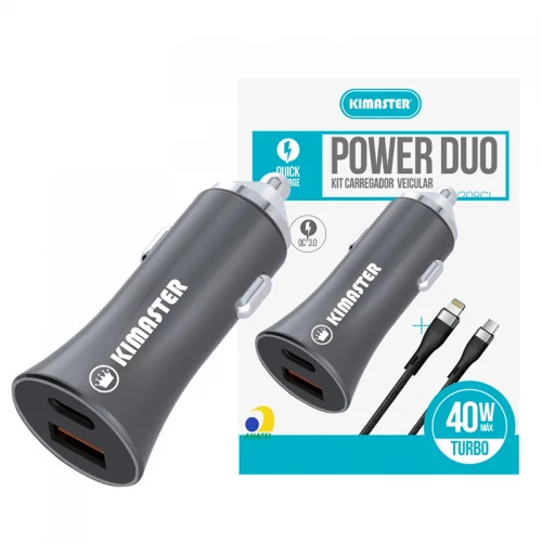 KIT CARREGADOR VEICULAR POWER DUO CABO USB C P/ LIGHTNING CV209CL