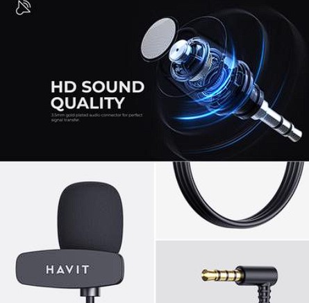 MICROFONE DE LAPELA HAVIT MC361 - PRETO