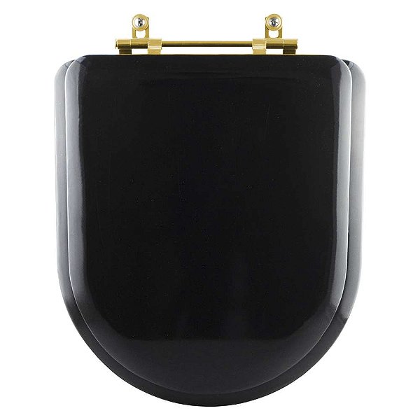Tampa de Vaso Sanitário Almofadado Carrara Preto para vaso Deca com Ferragem Dourada