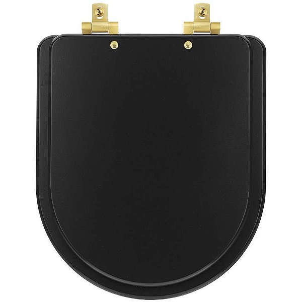Tampa de Vaso Sanitário Laqueado Soft Close Smart Onix (Preto Fosco) para vaso Celite com Ferragem Dourada