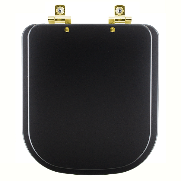 Tampa de Vaso Sanitário Laqueado Soft Close Piano Preto Fosco para vaso Deca com Ferragem Dourada