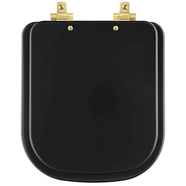 Tampa de Vaso Sanitário Laqueado Soft Close Quadra Preto Fosco para vaso Deca com Ferragem Dourada
