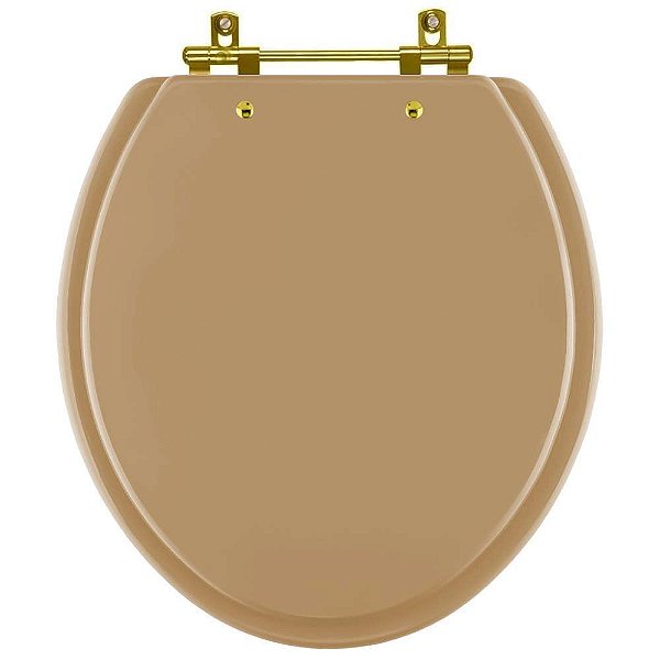 Tampa de Vaso Sanitário Laqueado Convencional Oval Bege Castor para vaso Deca com Ferragem Dourada