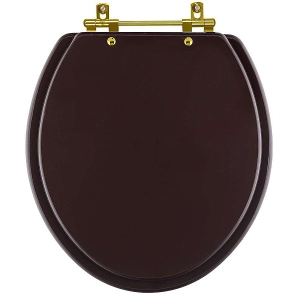 Tampa de Vaso Sanitário Laqueado Convencional Oval Universal Marrom Fosco com Ferragem Dourada