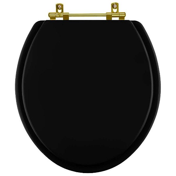 Tampa de Vaso Sanitário Laqueado Convencional Oval Universal Preto com Ferragem Dourada