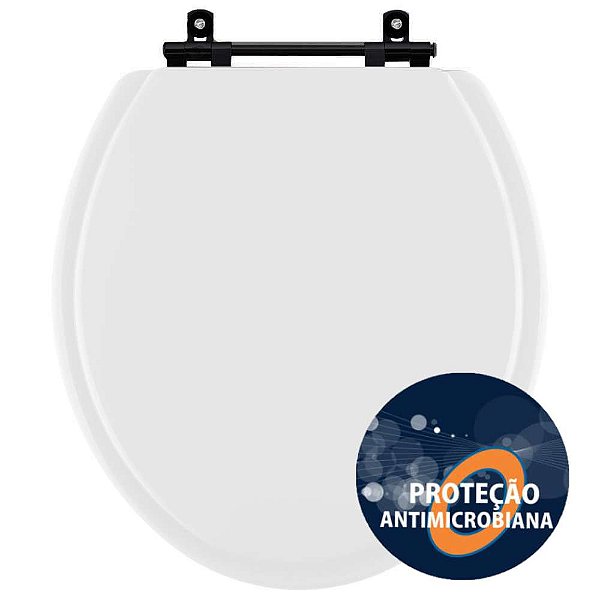 Tampa de Vaso Sanitário Poliéster Antibactéria Convencional Oval Universal Branco com Ferragem Preta