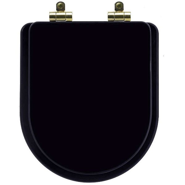 Tampa de Vaso Sanitário Poliéster Soft Close Carrara Preto para vaso Deca com Ferragem Dourada