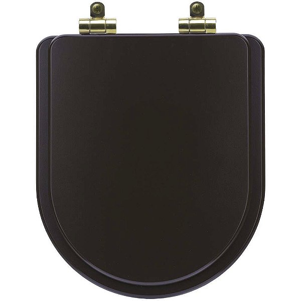 Tampa de Vaso Sanitário Poliéster Soft Close Level Marrom Fosco para vaso Deca com Ferragem Dourada