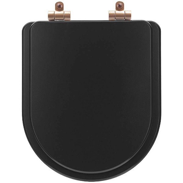 Tampa de Vaso Sanitário Poliéster Soft Close Smart Onix (Preto Fosco) para vaso Celite com Ferragem Rose Gold