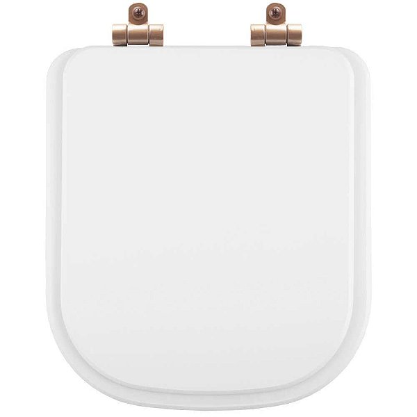 Tampa de Vaso Sanitário Poliéster Soft Close Piano Branco para vaso Deca com Ferragem Rose Gold