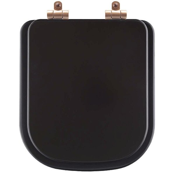 Tampa de Vaso Sanitário Poliéster Soft Close Piano Marrom Fosco para vaso Deca com Ferragem Rose Gold