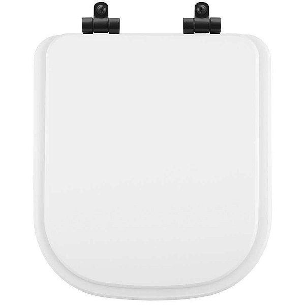 Tampa de Vaso Sanitário Poliéster Soft Close Quadra Branco para vaso Deca com Ferragem Preta