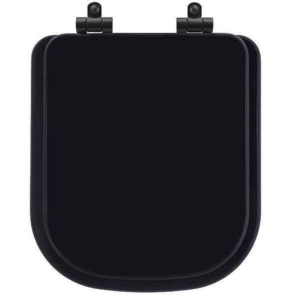 Tampa de Vaso Sanitário Poliéster Soft Close Quadra Preto para vaso Deca com Ferragem Preta