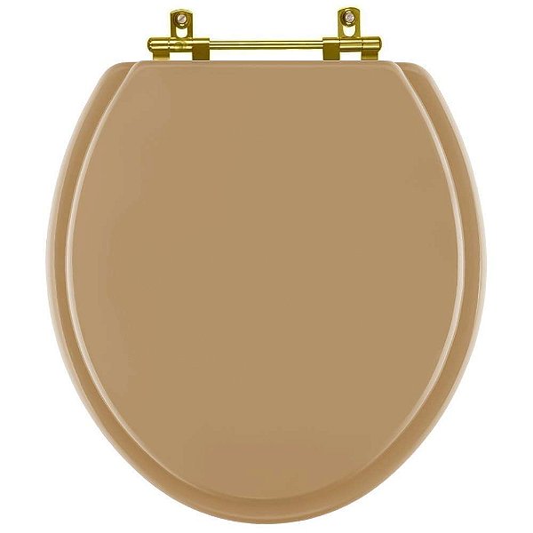 Tampa de Vaso Sanitário Poliéster Convencional Oval Bege Castor para vaso Deca com Ferragem Dourada
