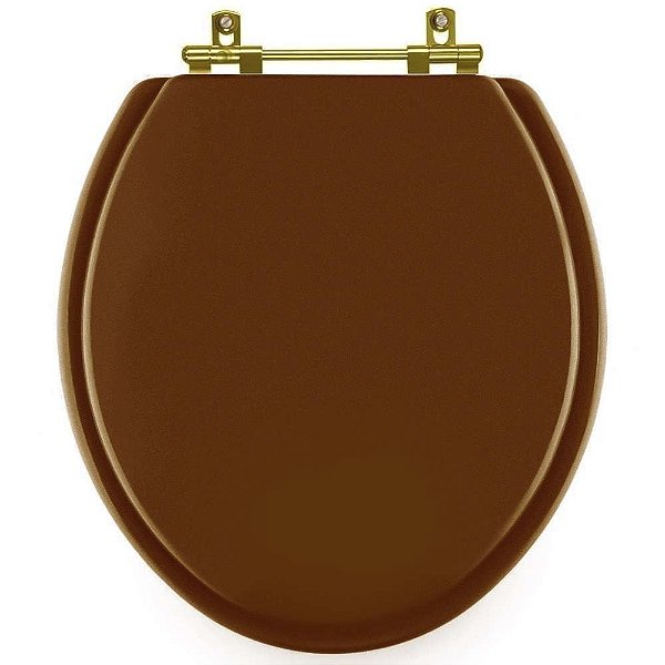 Tampa de Vaso Sanitário Poliéster Convencional Universal Oval Caramelo com Ferragem Dourada