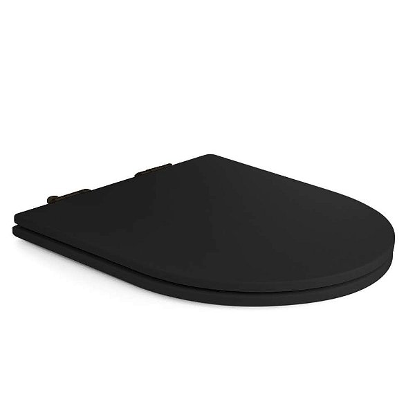 Tampa de Vaso Sanitário Poliéster Soft Close LUXO Carrara Preto Fosco Ferragem Preta