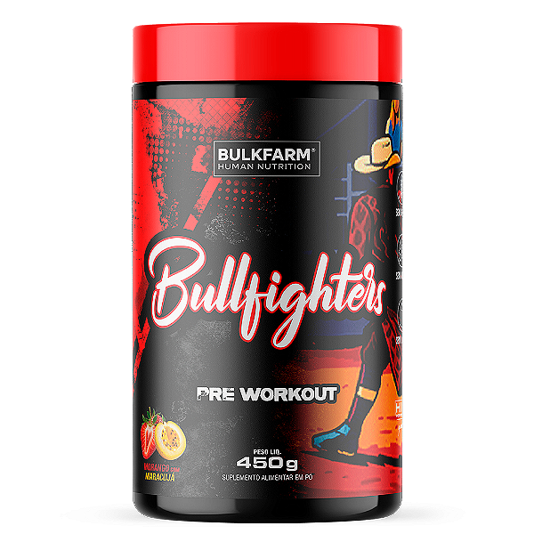 BULLFIGHTERS Pré Workout 450g Sabor Morango com Maracujá