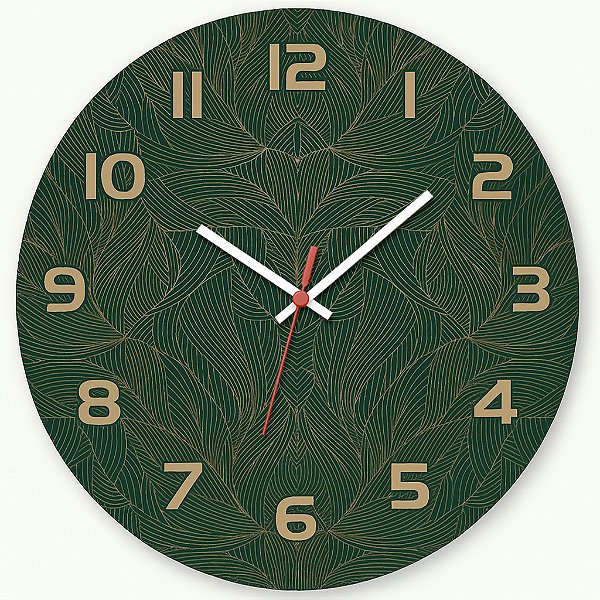 Relógio de Parede Abstrato Verde Botânico
