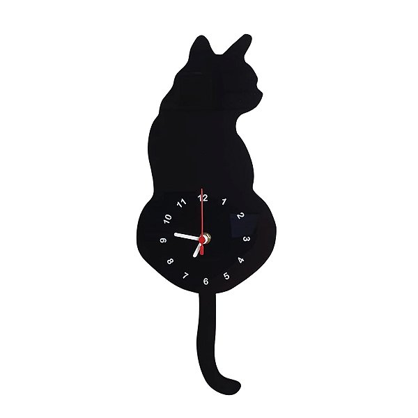 Relogio De Parede Pendulo Gato Preto Criativo Blackcat Em Acrílico UV