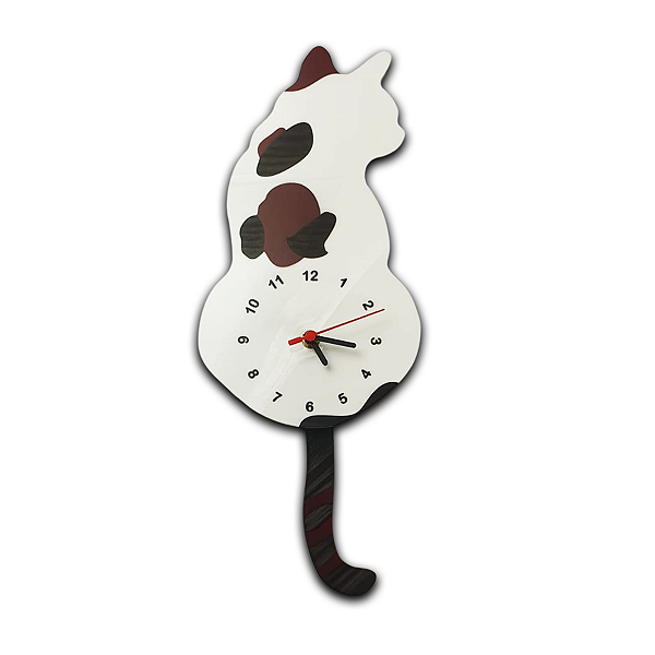 Relogio De Parede Pendulo Gato Preto Criativo Blackcat Em Acrílico Branco UV