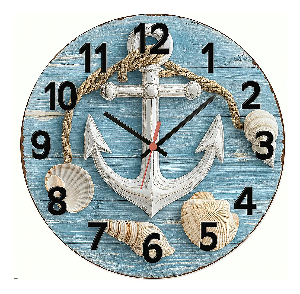 Relógio de Parede Mar e Praia Nautico 28 cm Mdf Silencioso Praia06