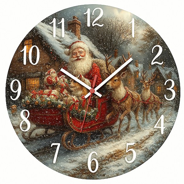 Relógio de Parede Natalino Trenó do Papai Noel