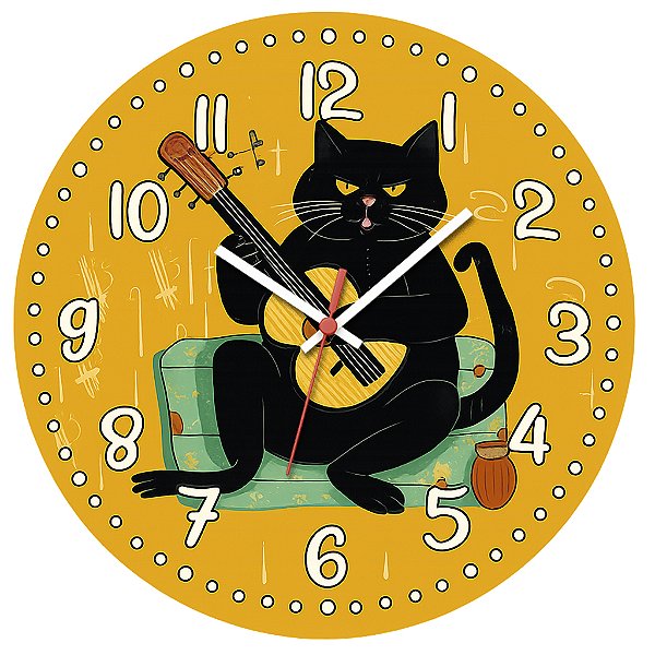 Relógio de Parede Gato Preto Tocando Violão