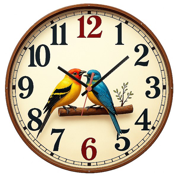 Relógio de Parede Pássaros Coloridos no Galho – Arte Delicada