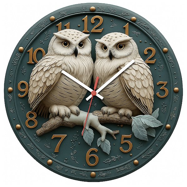 Relógio de Parede Corujas Brancas em Relevo – Arte Decorativa