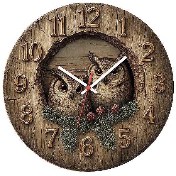 Relógio de Parede Corujas na Madeira – Estilo Rústico