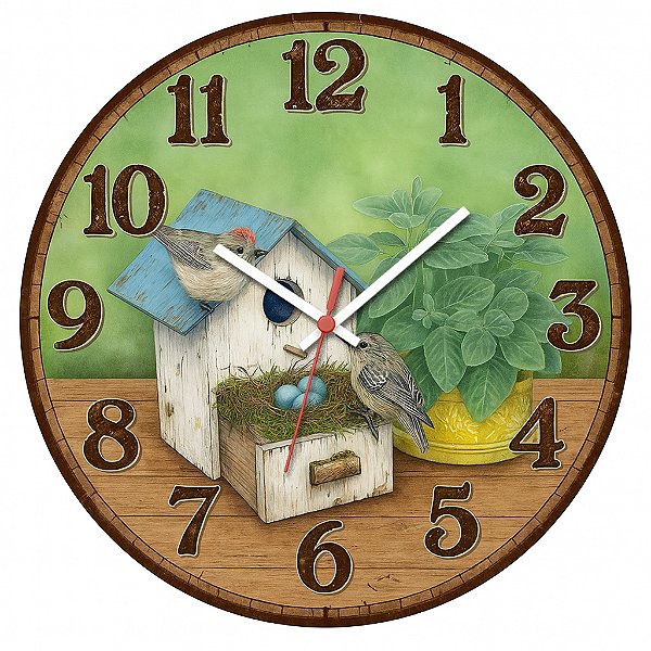 Relógio de Parede Passarinhos na Casinha – Arte Campestre
