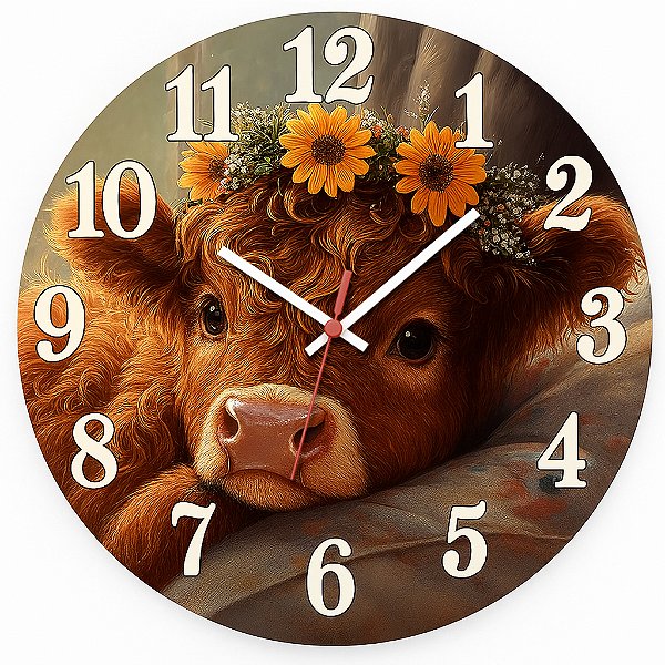 Relógio de Parede Bezerro com Flores – Arte Campestre