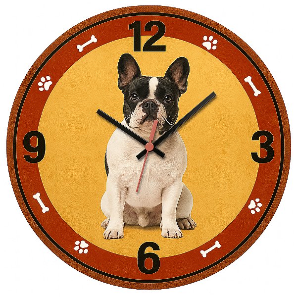 Relógio de Parede Cachorro Bulldog Frances Branco