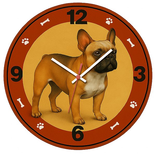Relógio de Parede Cachorro Bulldog Frances Marrom
