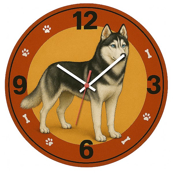 Relógio de Parede Cachorro Husky Siberiano
