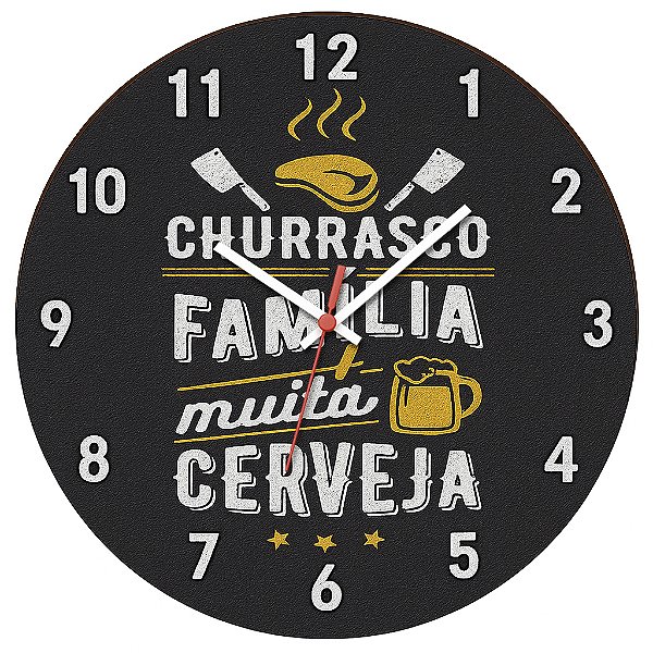 Relógio de Parede Churrasco, Família e Cerveja