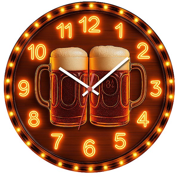 Relógio de Parede Canecas de Chopp Iluminadas