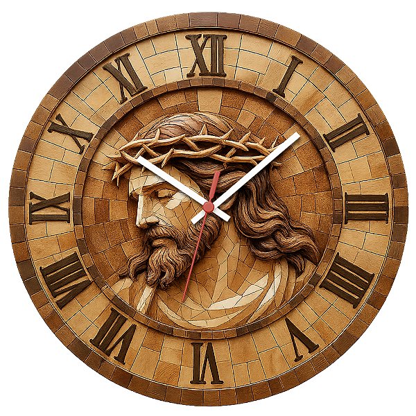 Relógio de Parede Cristo Entalhado
