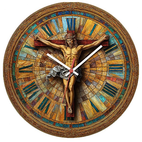 Relógio de Parede Cristo Cruz Madeira