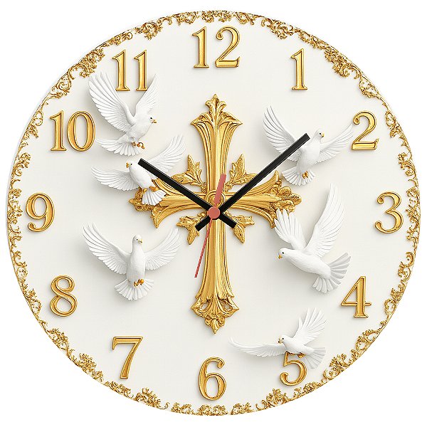 Relógio de Parede Cruz Dourada Pombos