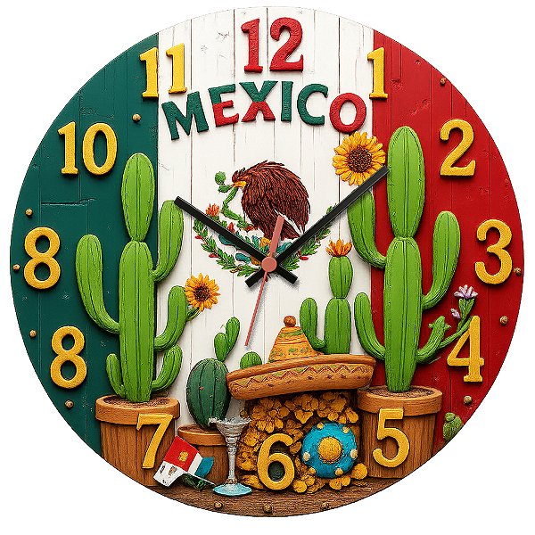 Relógio de Parede Países México Cactos Sombrero