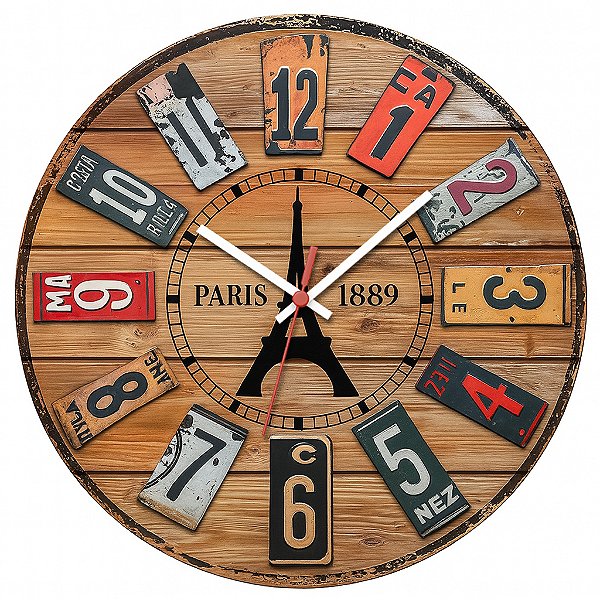 Relógio de Parede Países França Torre Eiffell Placa